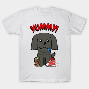 Cute black dog is having coffee and cake T-Shirt